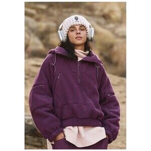 Free People Movement Women Sz S Black Cherry Wild and Free Fleece Pullover $168